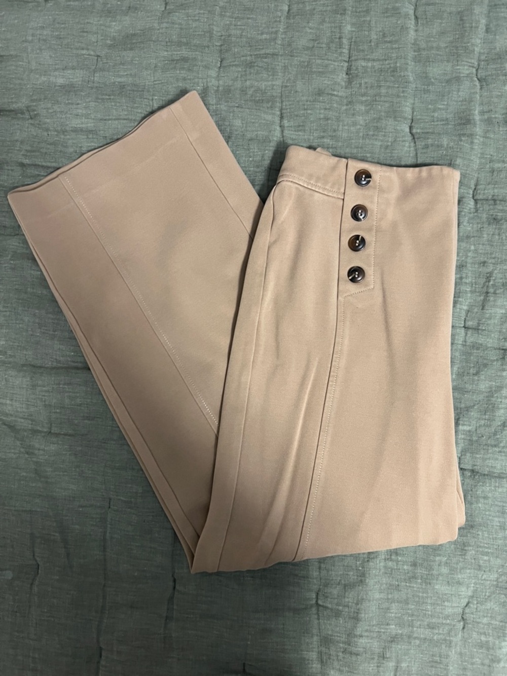 Talbots Beige Wide-Leg Pants with Button Detail